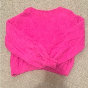 Forever 21 Women's Fuzzy Pink Sweater with Low Twist Back